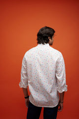 Men's White Shirt with Multicolour Mustache Print
