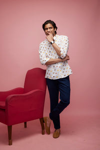 Men's White-Brown Shirt with Camel Print