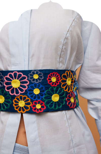 Embroidered Floral Blue Belt