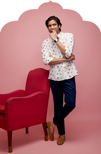 Men's White-Brown Shirt with Camel Print