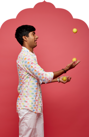 Men's White Shirt with Multicolour Marching Elephant Print