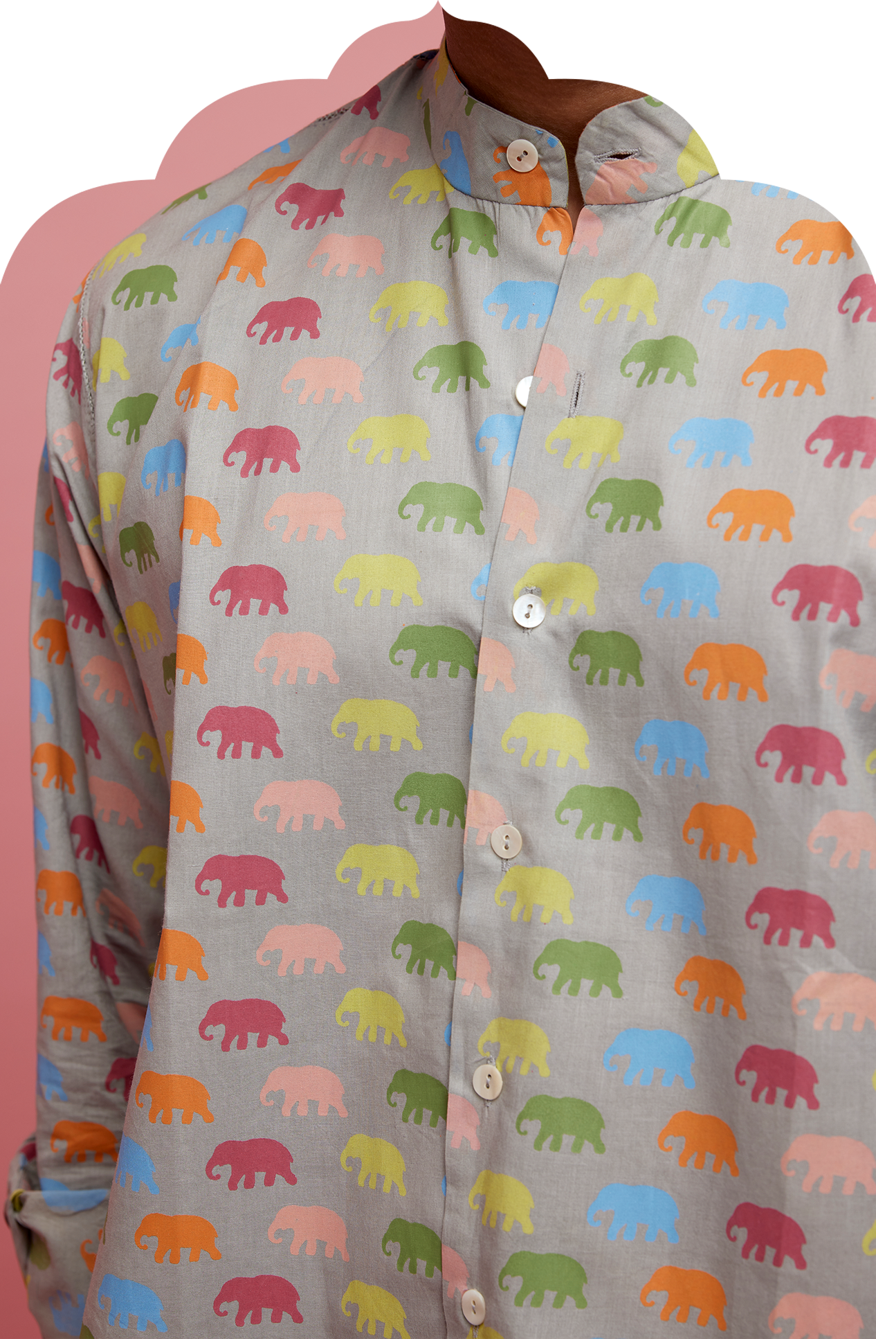 Men's Grey Shirt with Multicolour Marching Elephant Print