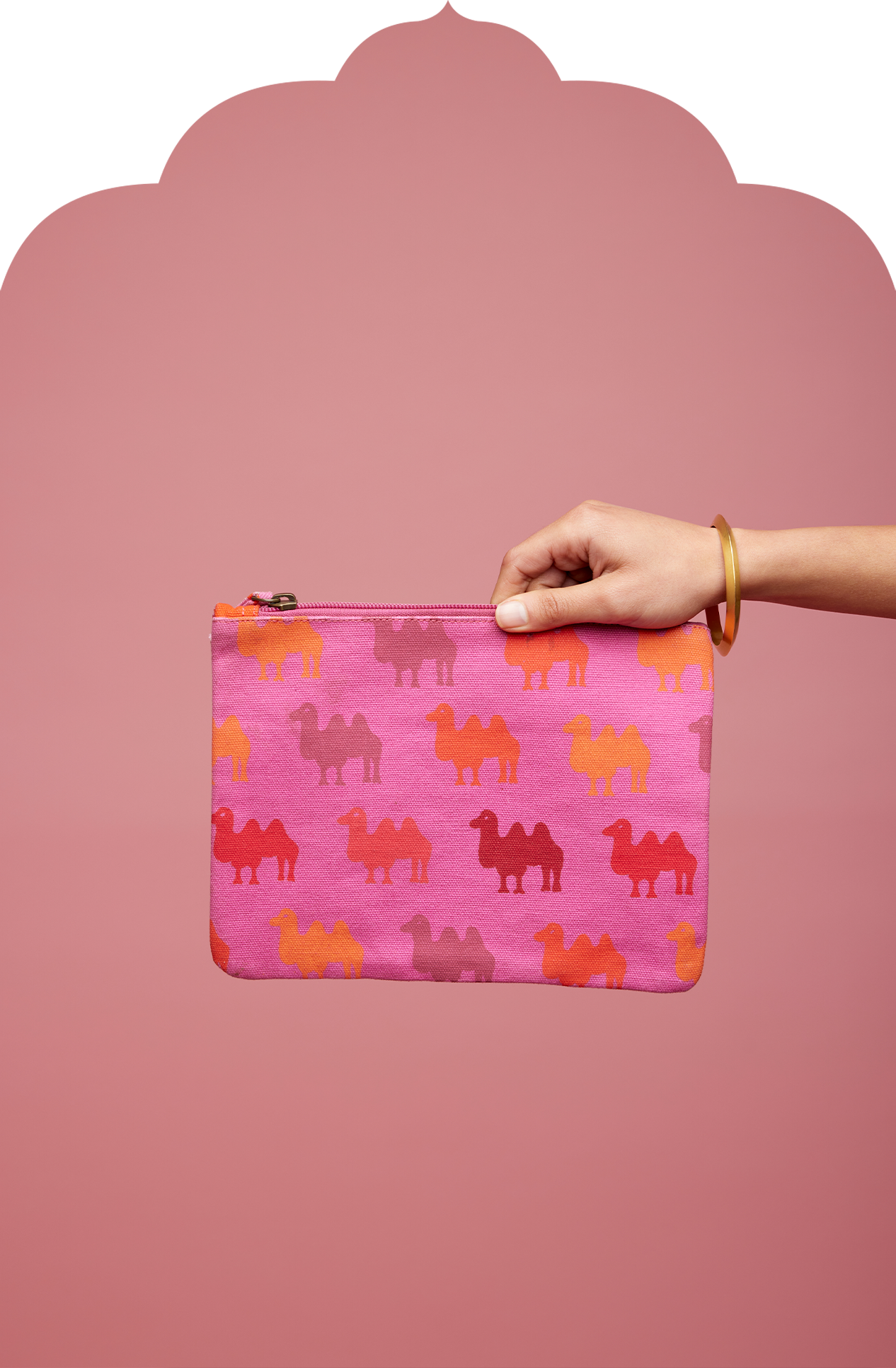 Camel Print Pink Canvas Pouch