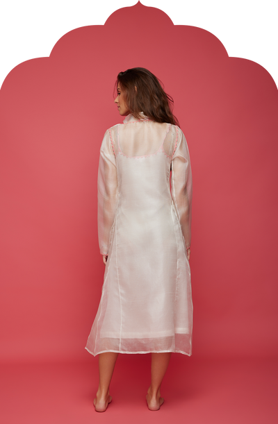 Women's Luminous White Choga with Pink Shade Work