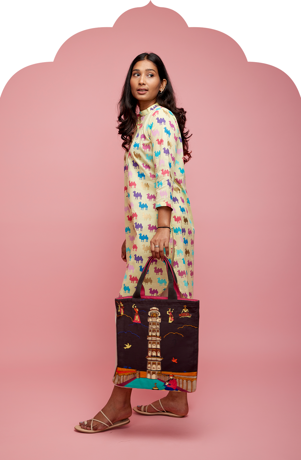 Women's Kurta with Multicolour Camel Print