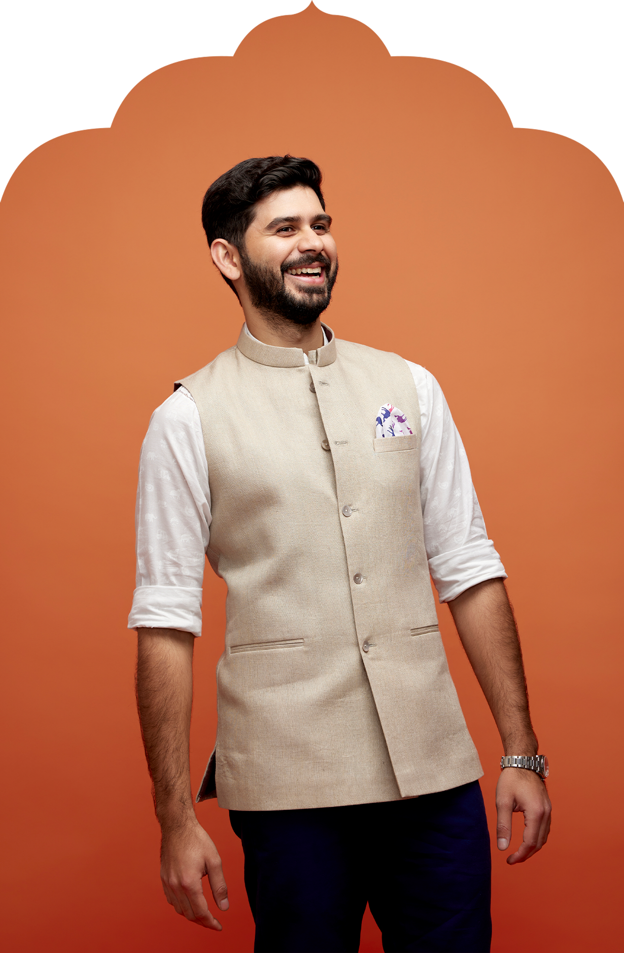 Men's Khaki Linen Nehru Jacket