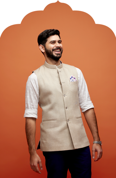 Men's Khaki Linen Nehru Jacket