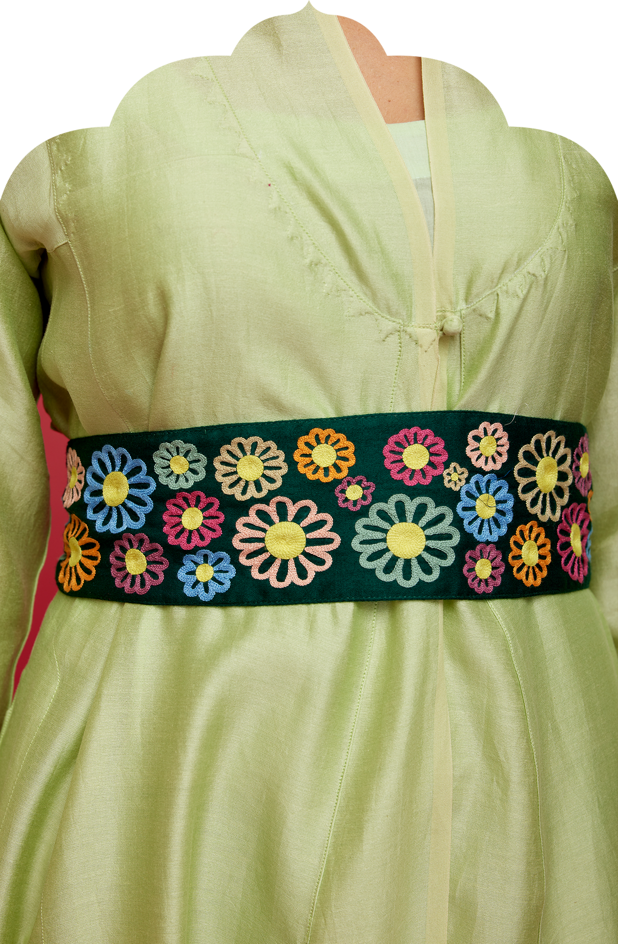 Embroidered Floral Green Belt