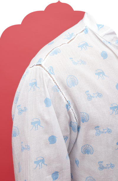 Men's White-Blue Shirt with Indian Summer Print