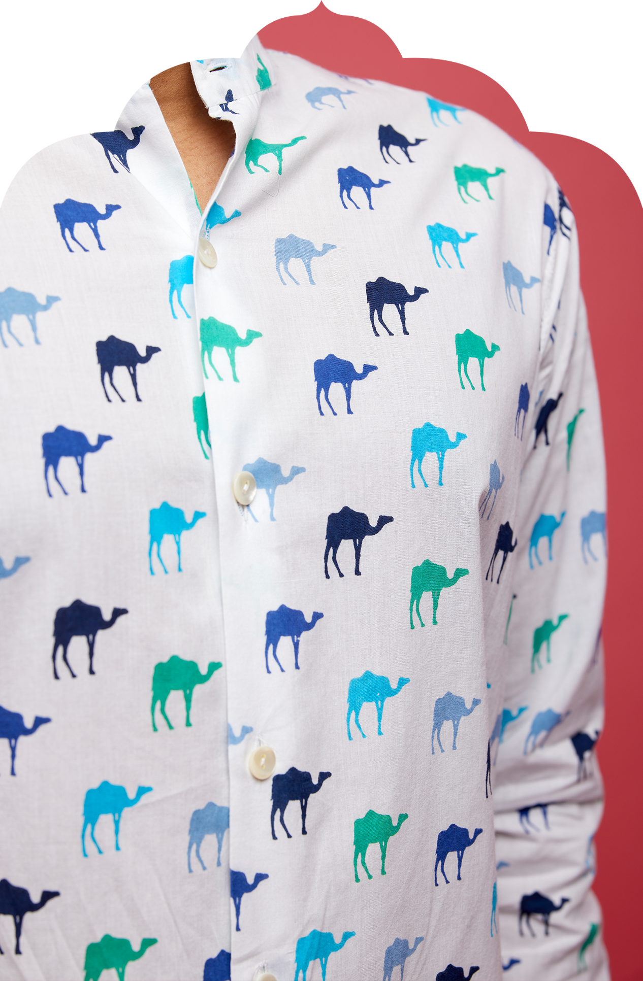Men's White-Blue Shirt with Camel Print
