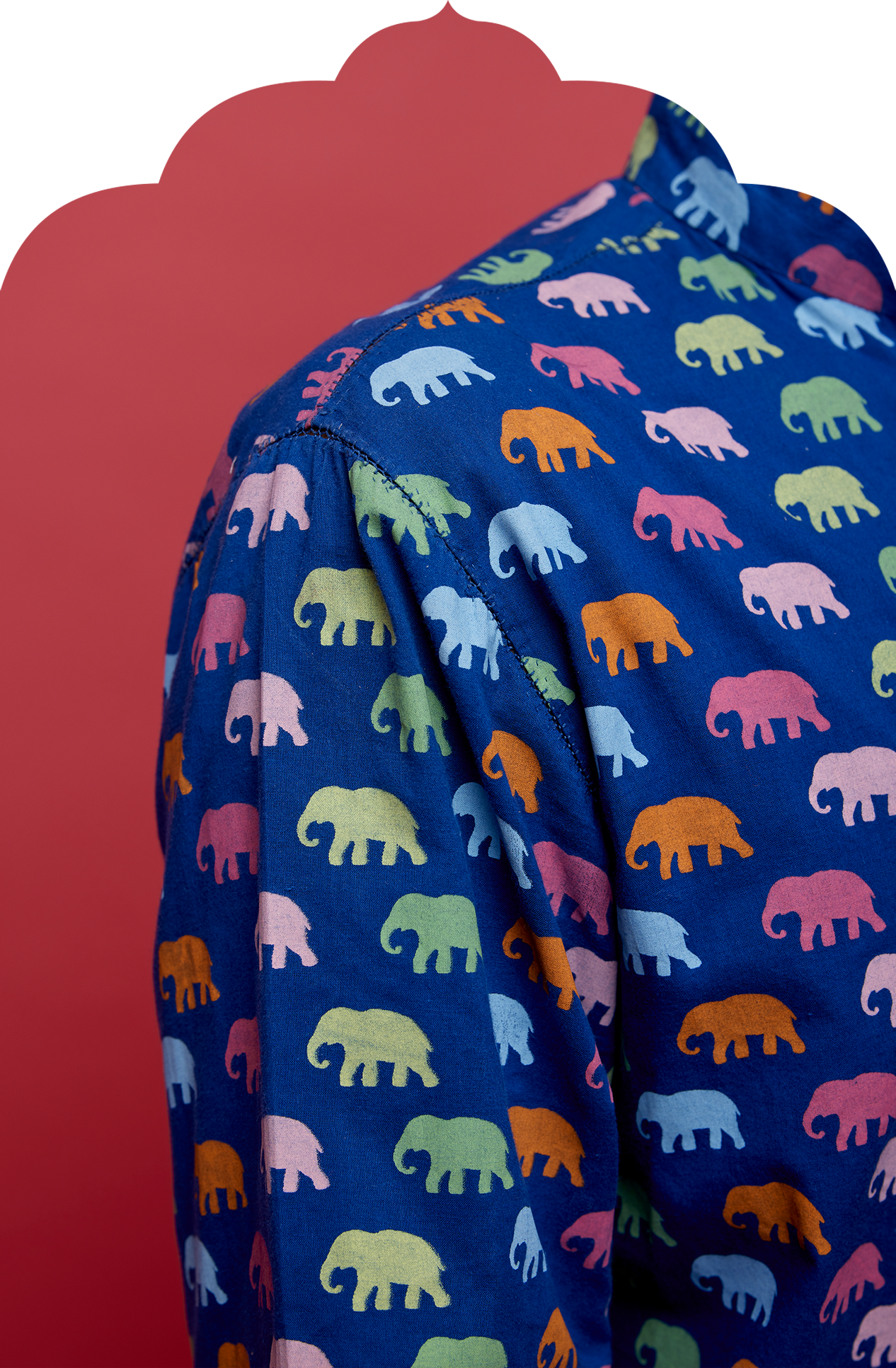 Men's Blue Shirt with Multicolour Marching Elephant Print