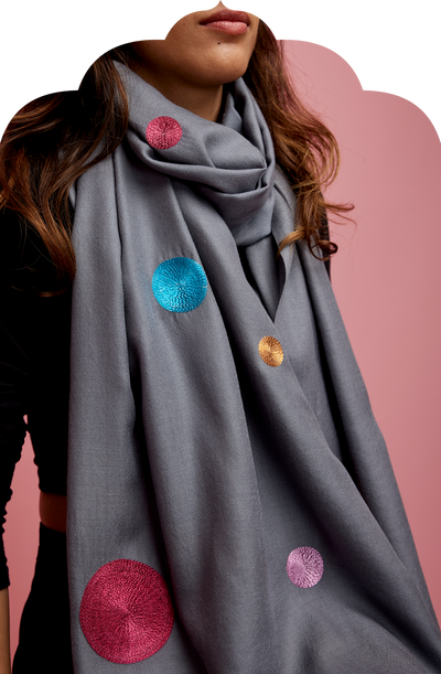 Embroidered Fine Wool Galaxy Stole
