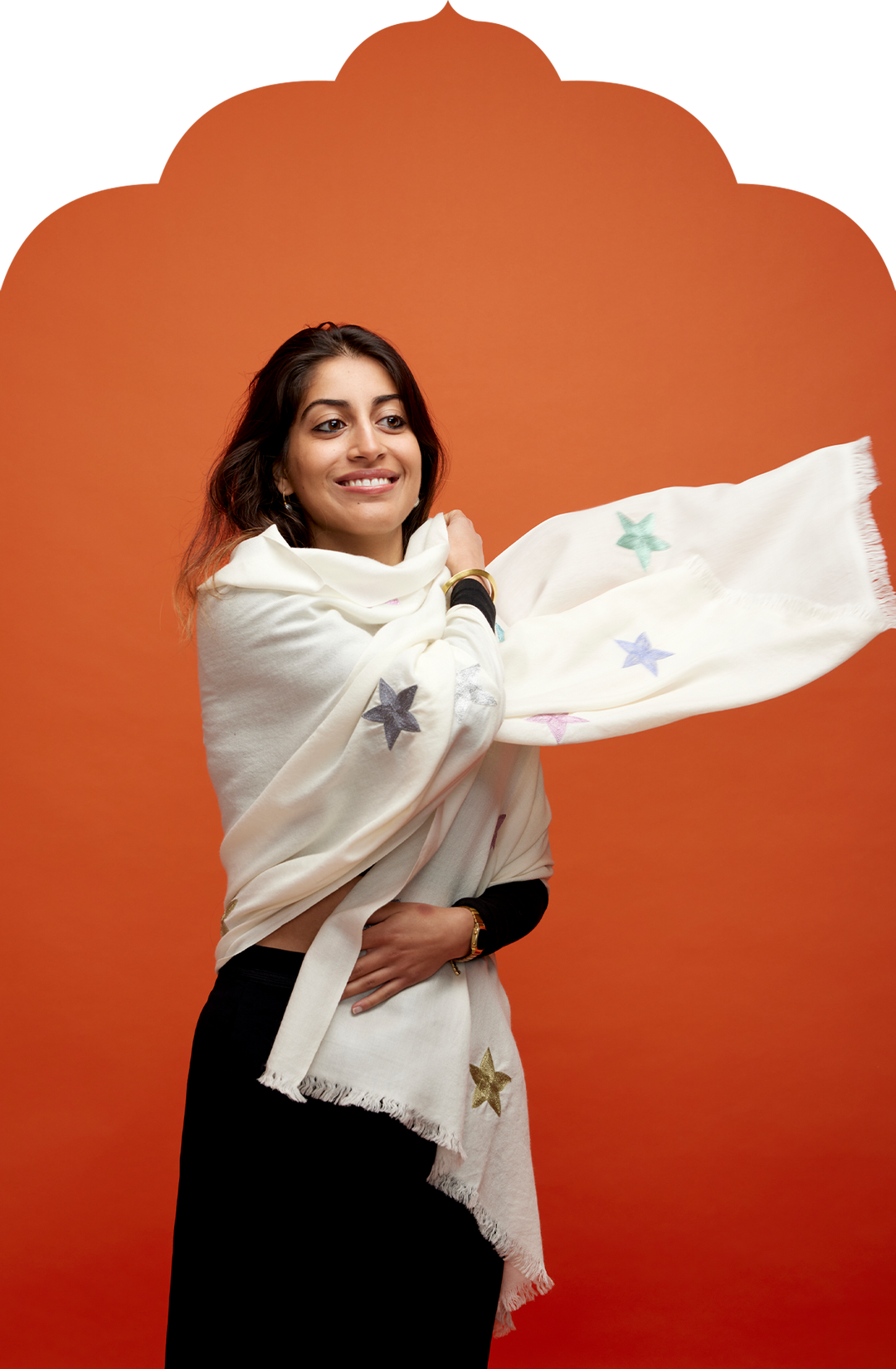 star design rame long stole White Satin Stole with embroidered