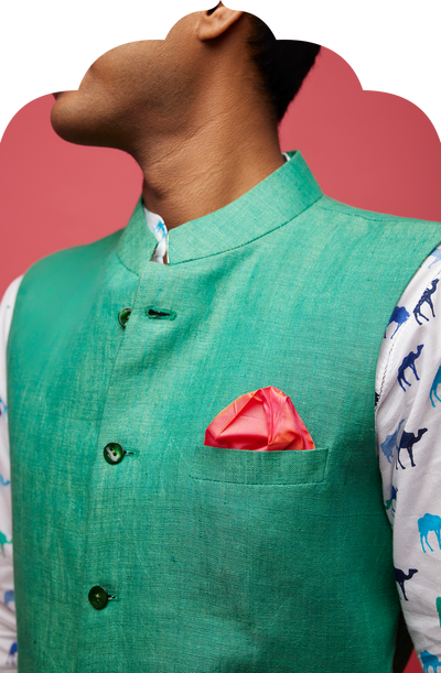 Men's Green Linen Nehru Jacket