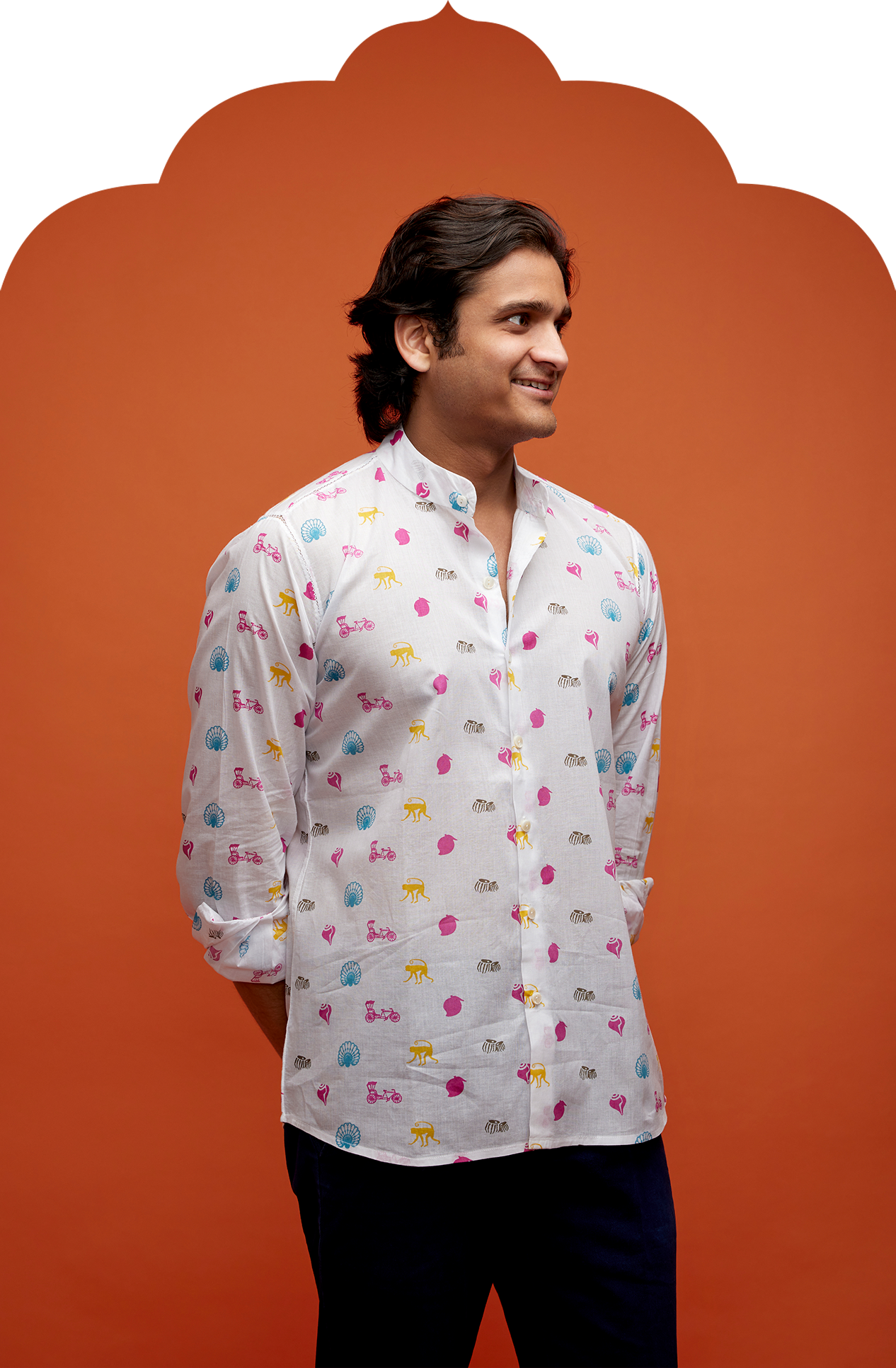 Men's White Shirt with Multicolour Indian Summer Print