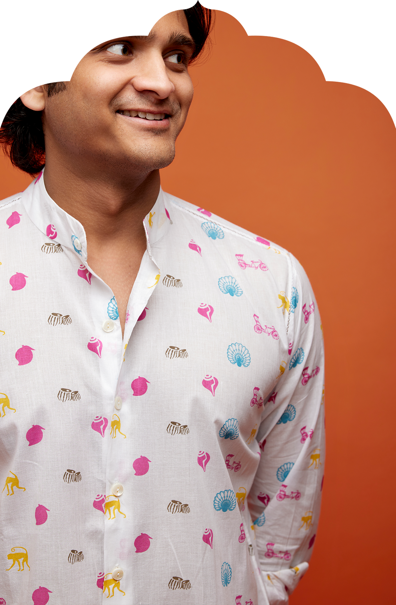 Men's White Shirt with Multicolour Indian Summer Print