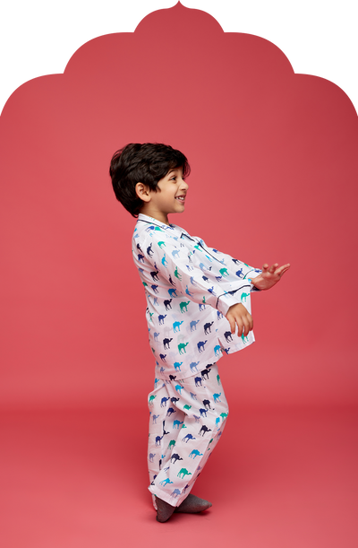 Kid's White Nightsuit with Blue Camel Print