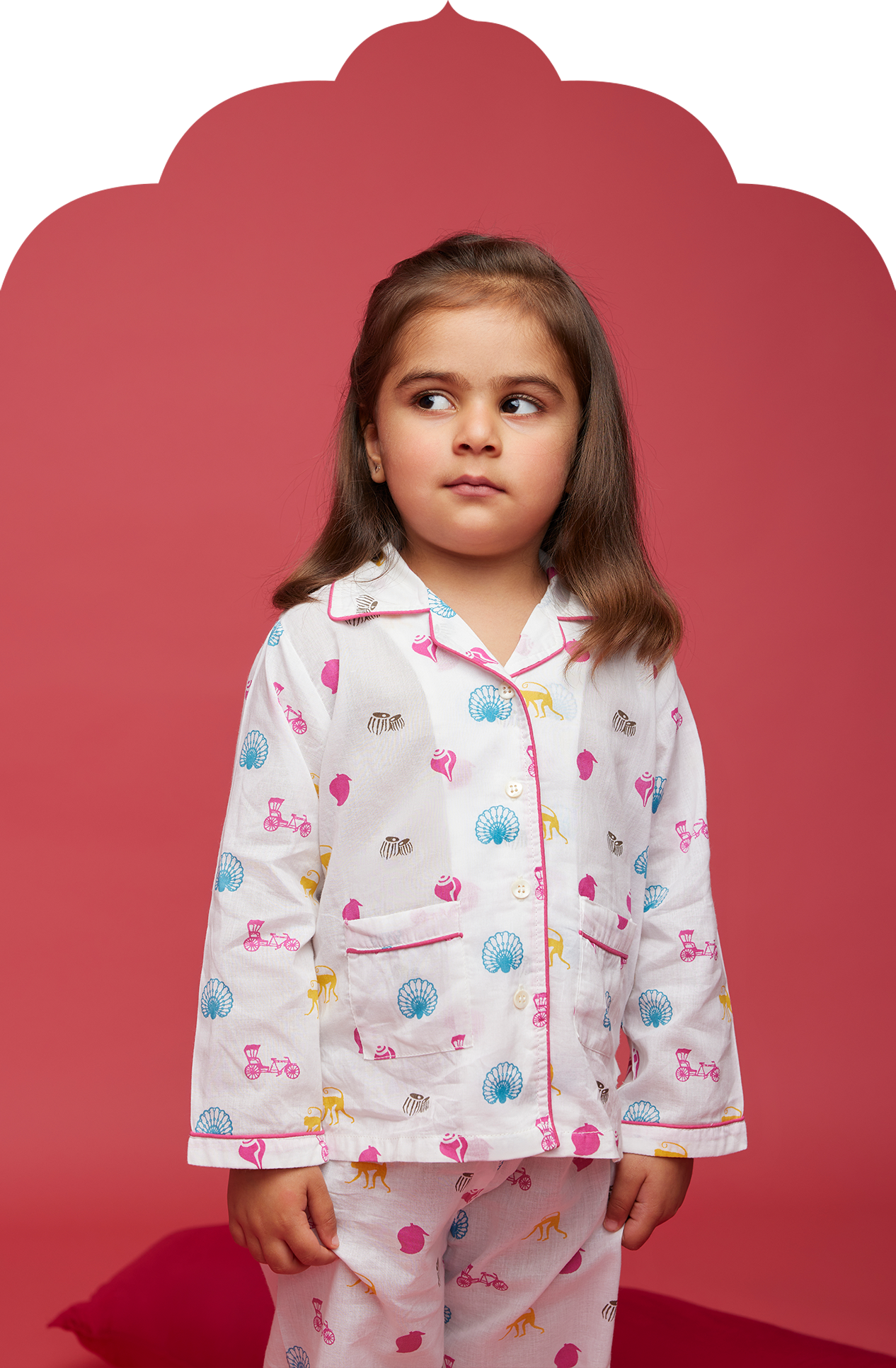 Kid's White Nightsuit with Indian Summer Print