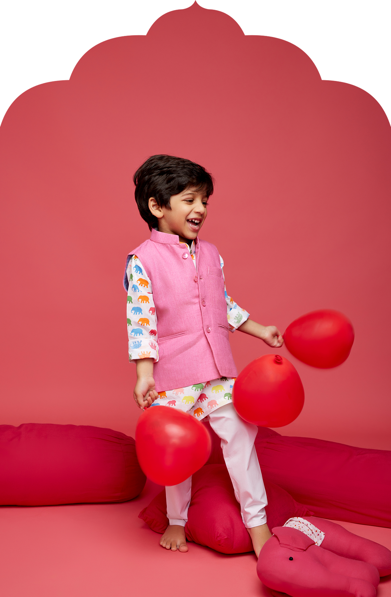Boy's Pink Linen Nehru Jacket