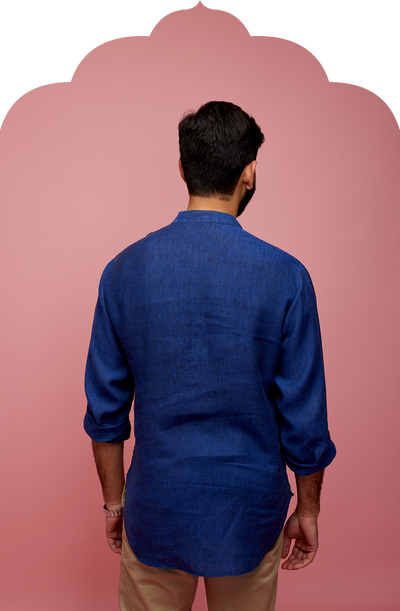 Men's Blue Linen Kurta Shirt
