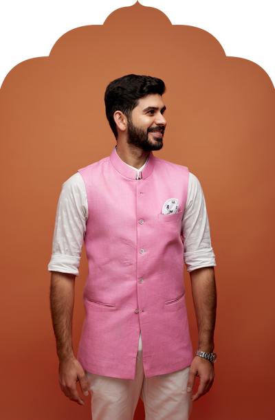 Men's Pink Linen Nehru Jacket