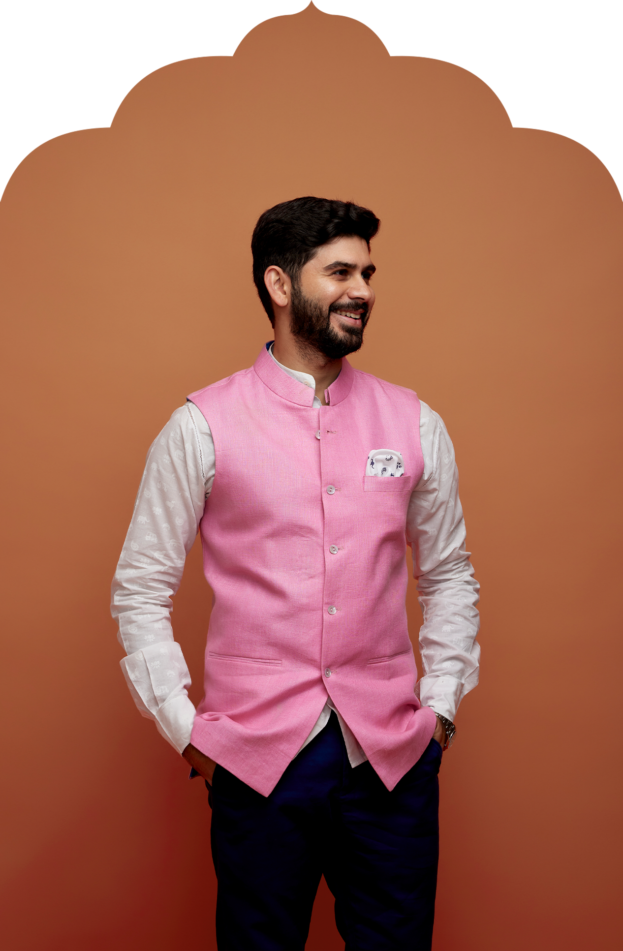 Men's Pink Linen Nehru Jacket