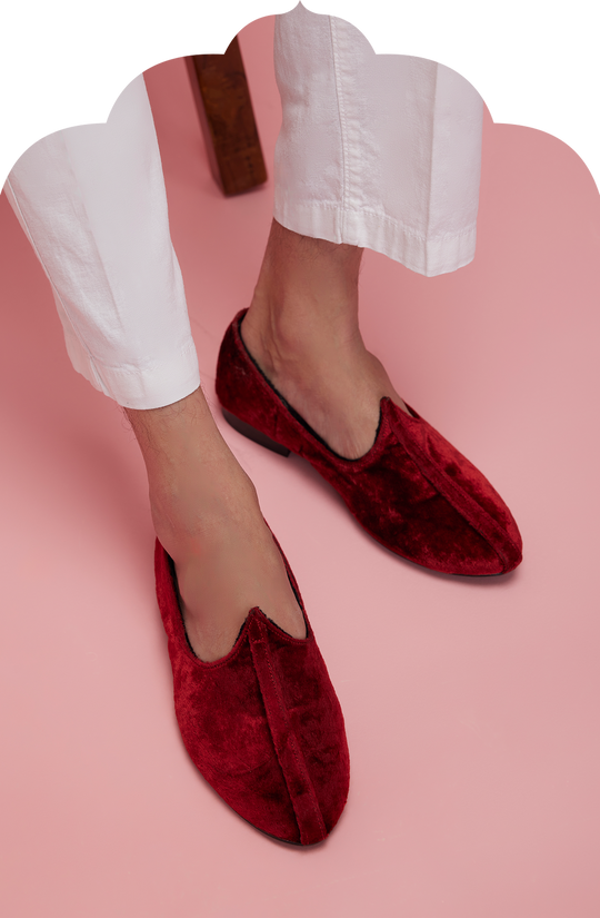 Men's Red Velvet Juti Shoes – Hot Pink Jaipur