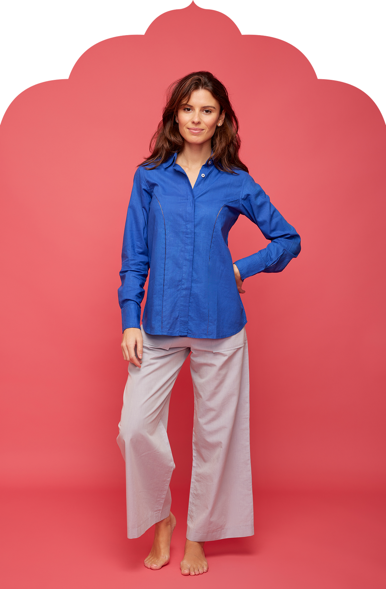 Women's Royal Blue Shirt with Jaali Detail