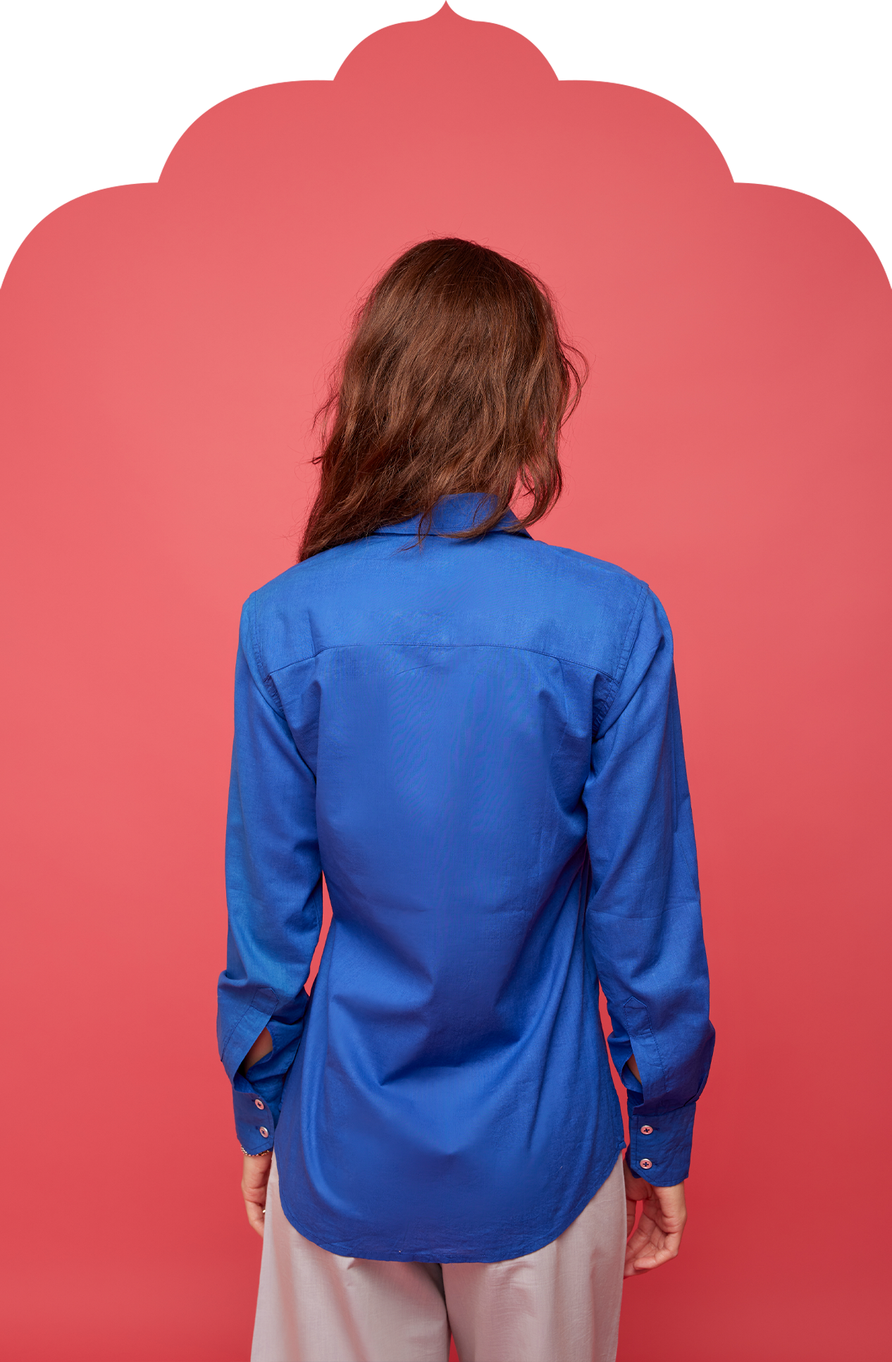 Women's Royal Blue Shirt with Jaali Detail