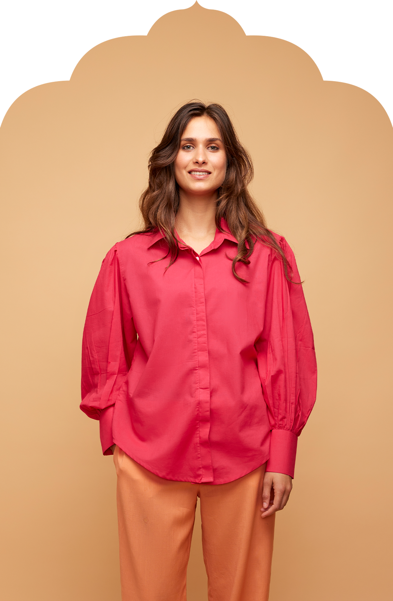 Women's Pink Shirt with Balloon sleeves