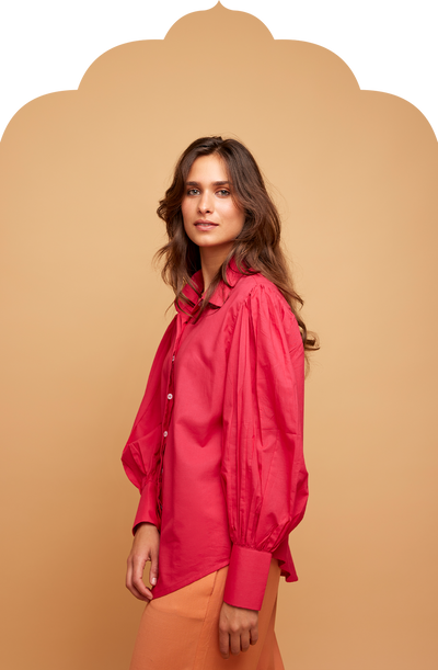 Women's Pink Shirt with Balloon sleeves