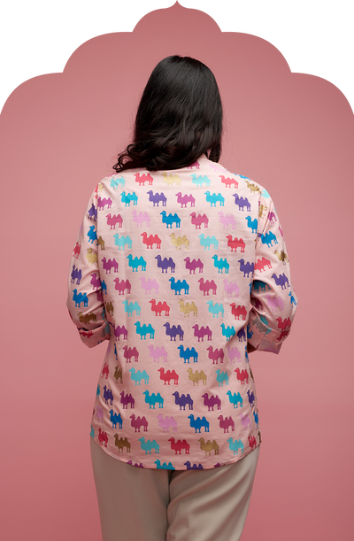 Women's Pink Shirt with Multicolour Camel Print
