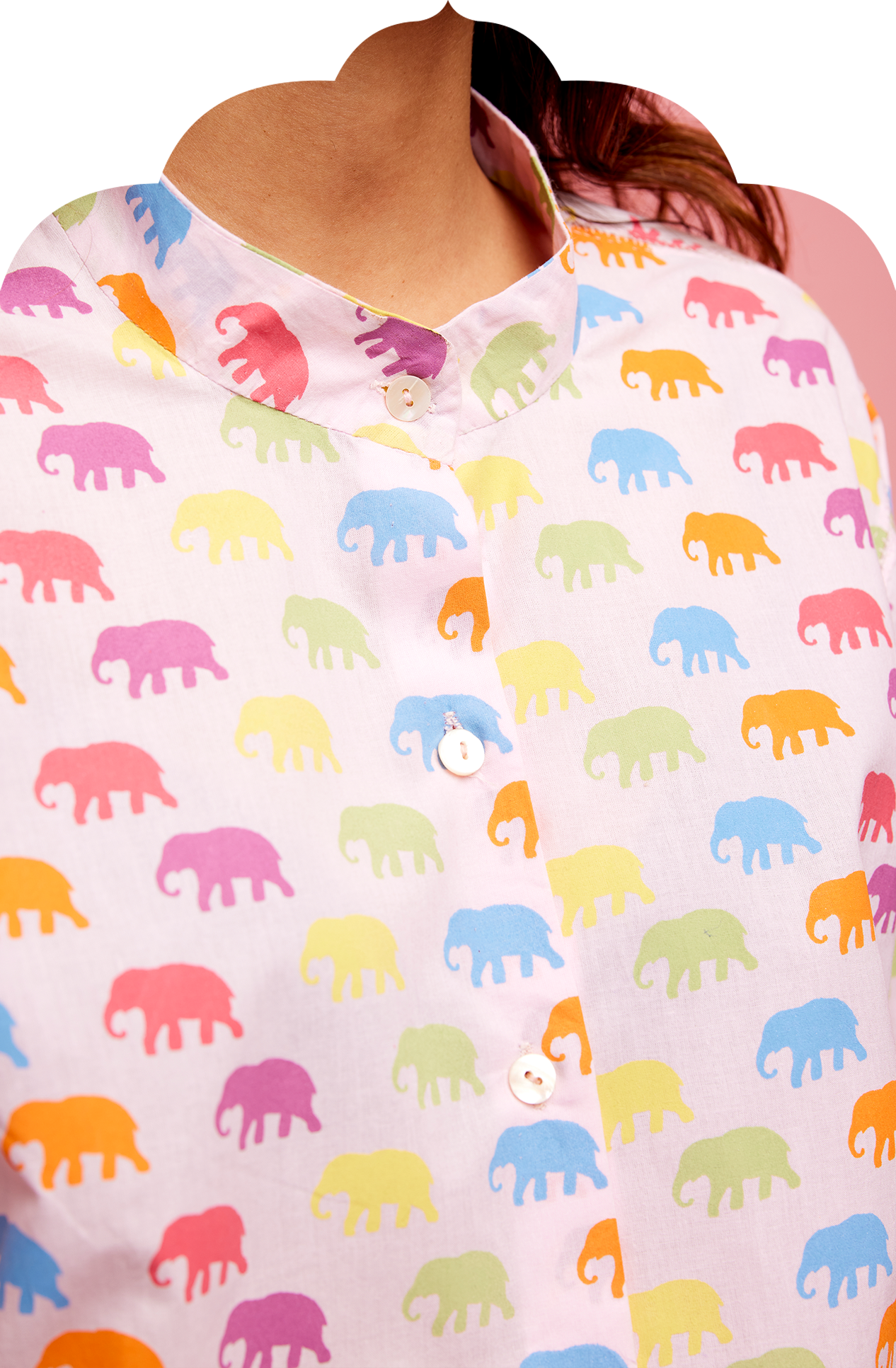 Women's Pink Shirt with Marching Elephant Print