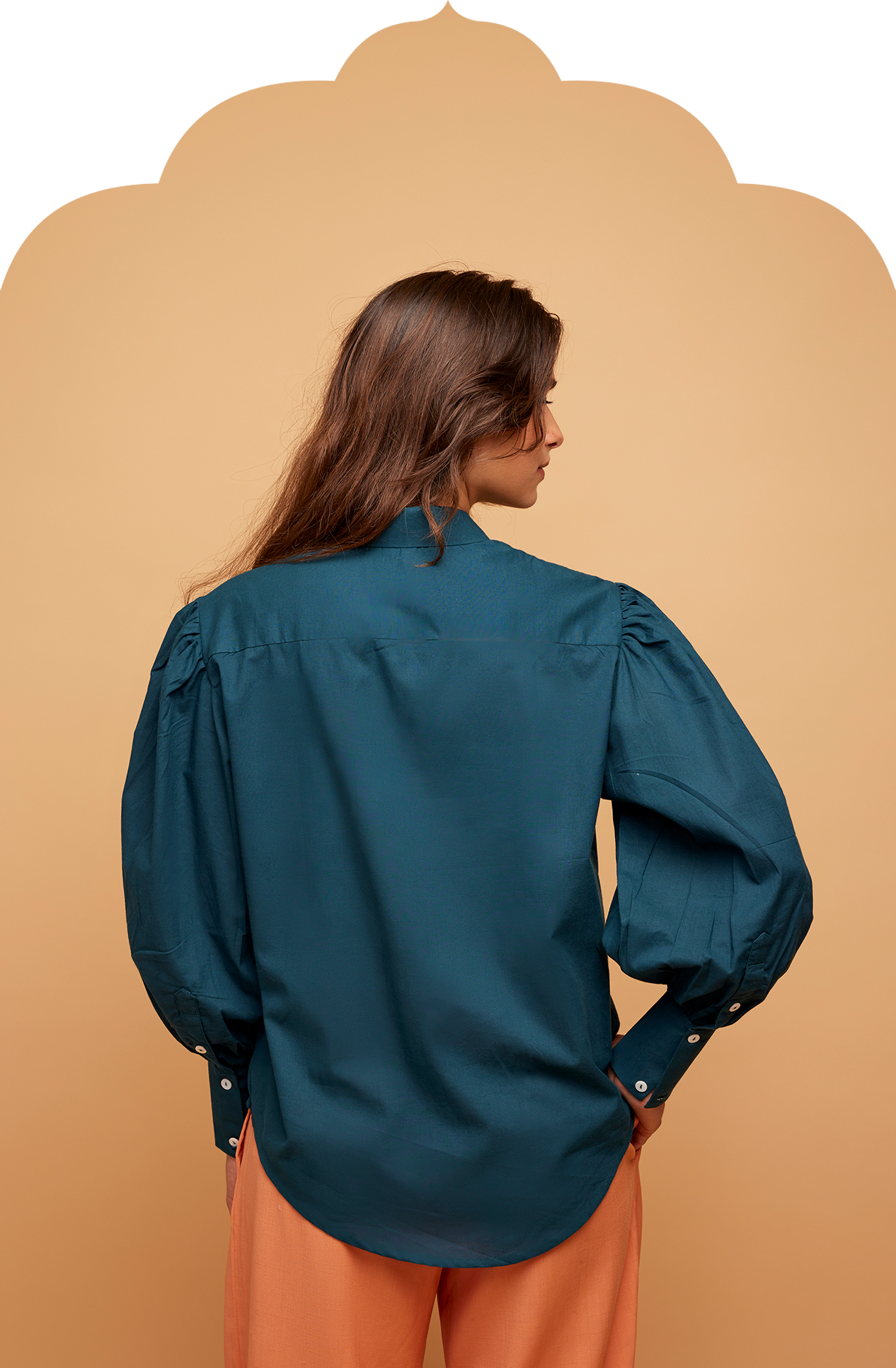 Women's Teal Shirt with Balloon Sleeves