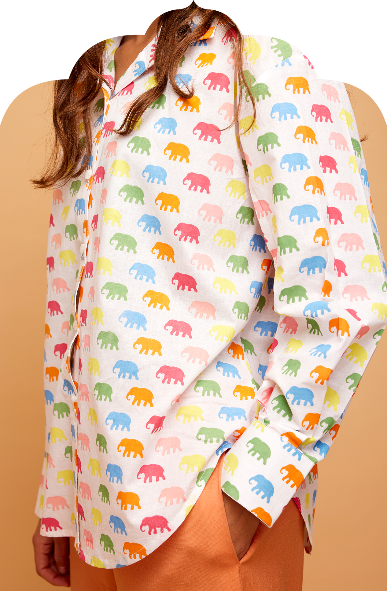 Women's White Shirt with Marching Elephant Print