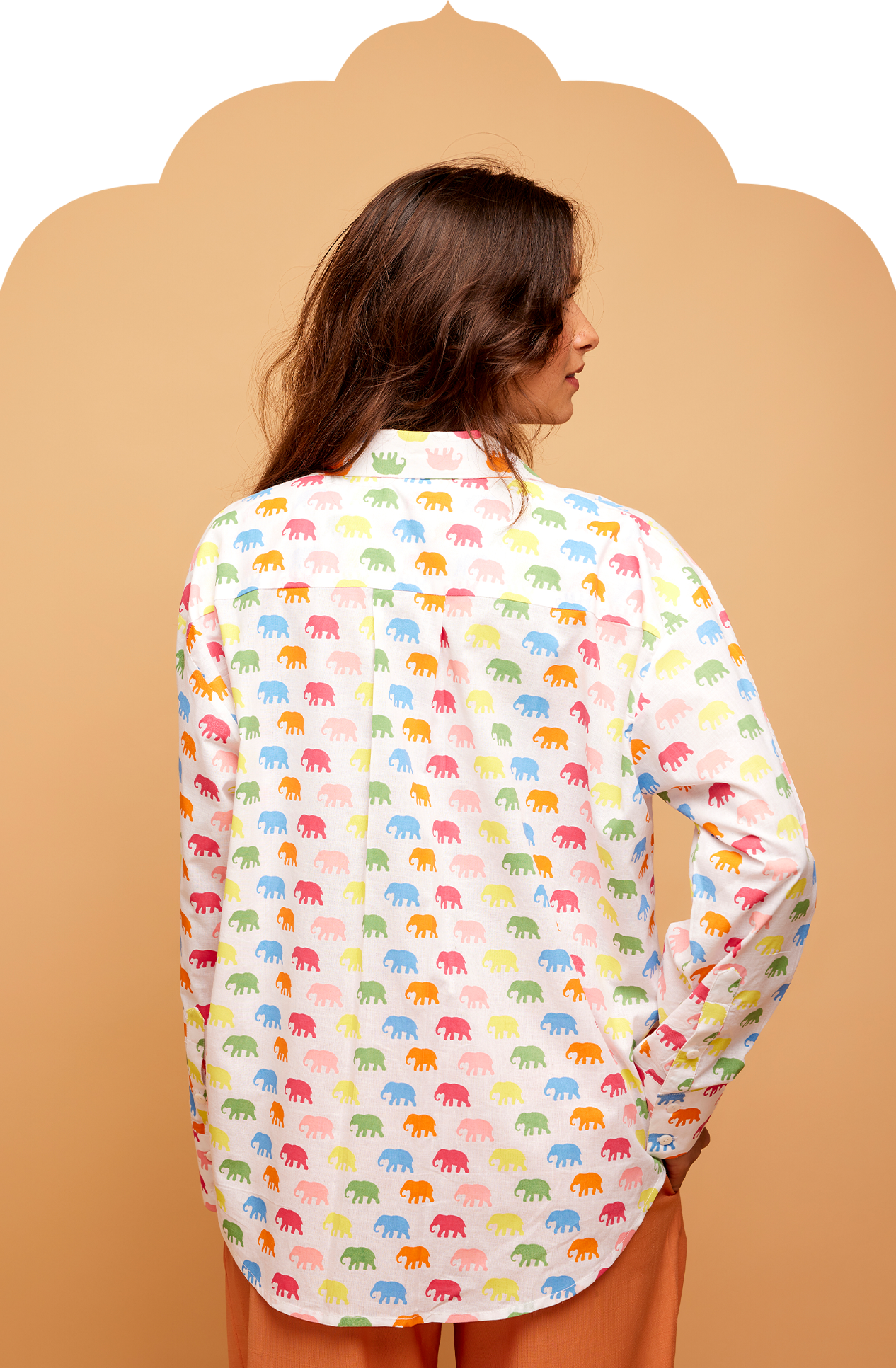 Women's White Shirt with Marching Elephant Print